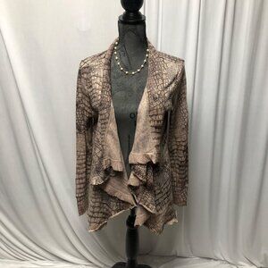 Christopher Banks Cardigan Womens Size Medium Brown Croc Print Open Sweater